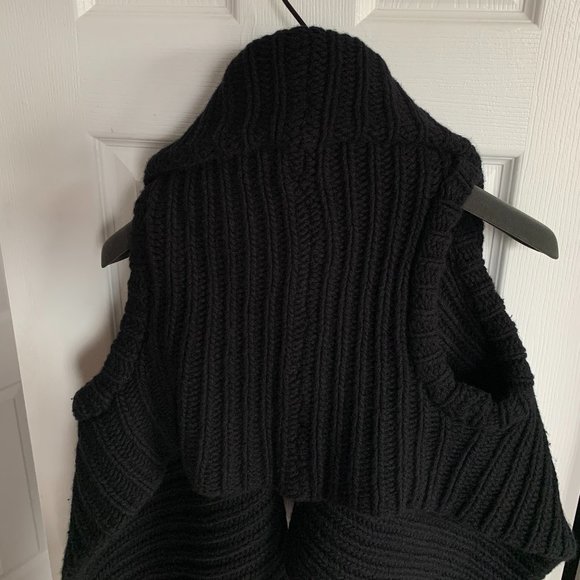 ANN DEMEULEMEESTER • Asymmetric Black Wool Ribbed Fisherman Sweater Vest FR 40 M - Picture 10 of 15